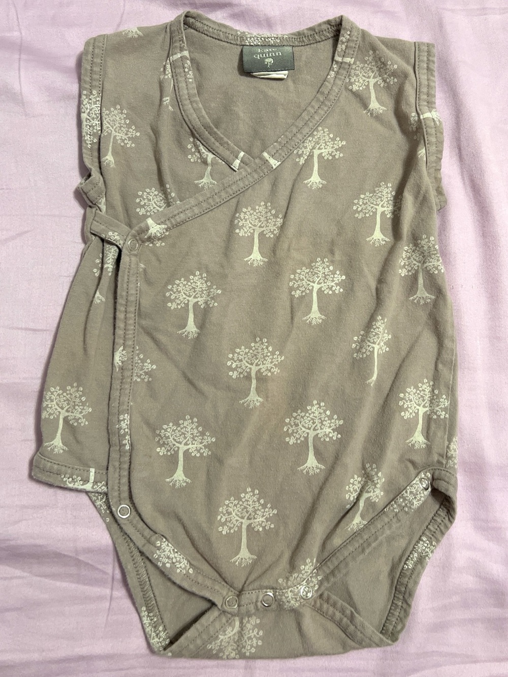 Kate Quinn 12-18 months Gray romper with White Tree Print